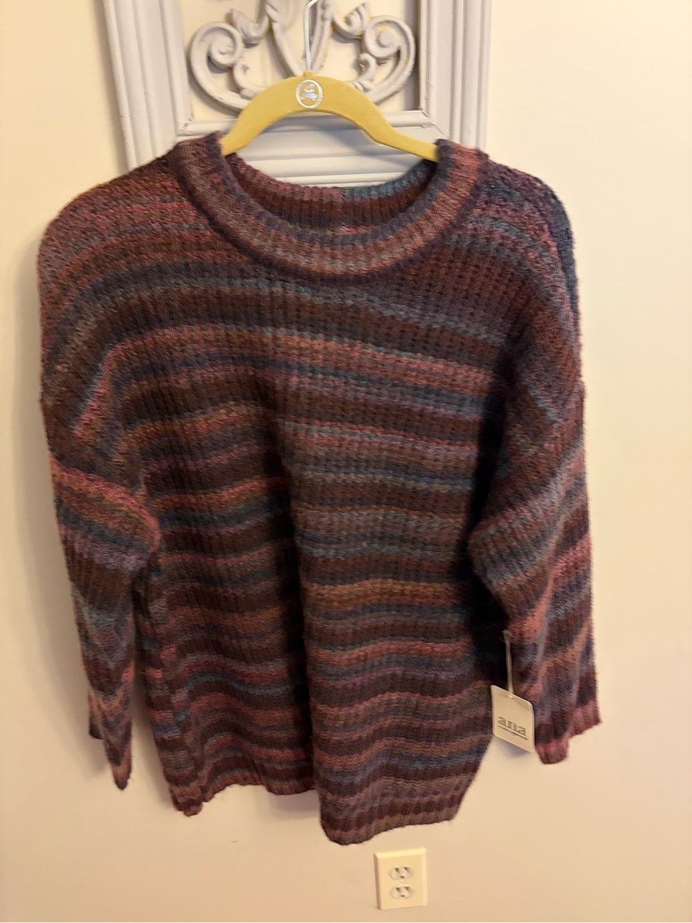 a.n.a Striped Crewneck Sweater in Maroon, Mauve, Blue